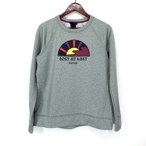 Burton Sun Graphic “Lost At Last” Gray Crewneck Sweatshirt With Thumb Holes